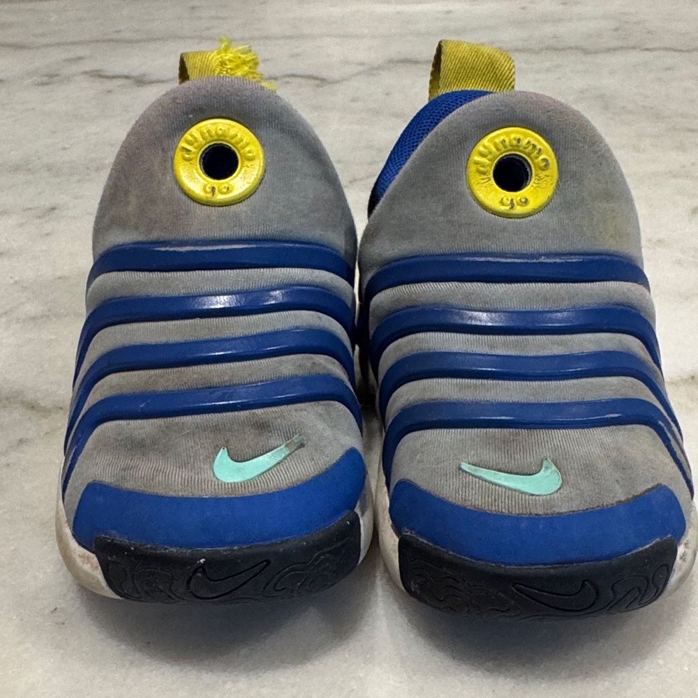 Nike Kids Gray and Blue Sneakers with Yellow Accents